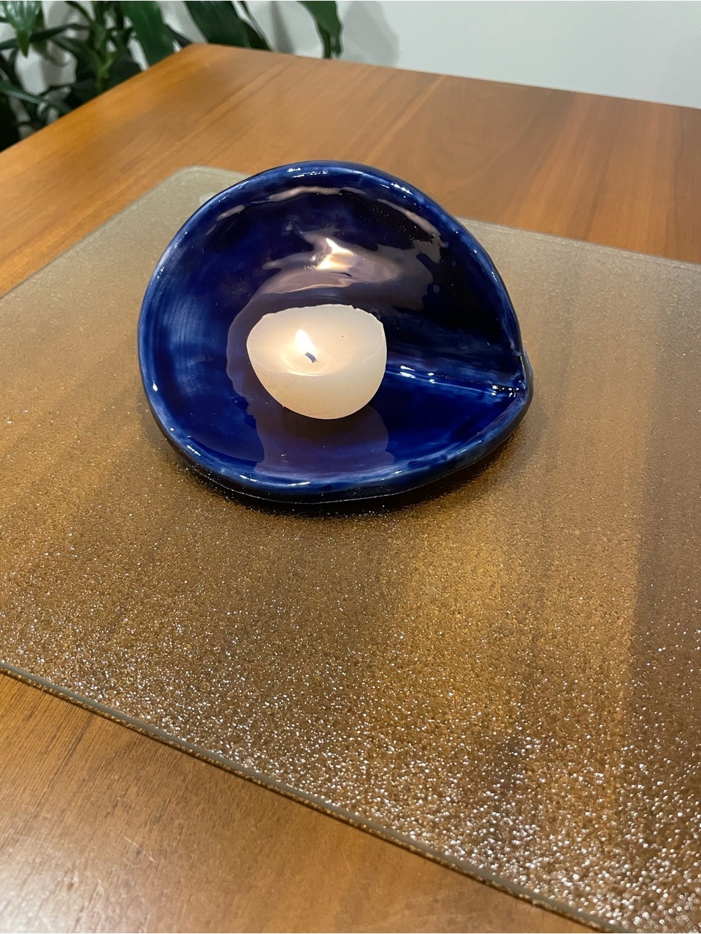 Deep Blue Ceramic Tealight Holder by